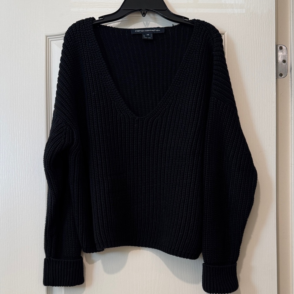 French Connection Black V-Neck Sweater